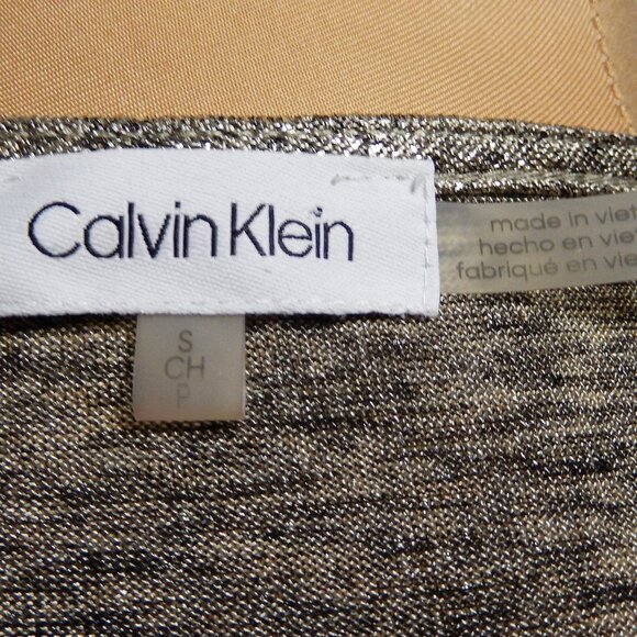 Calvin Klein Gold Shimmer Ruched Sleeveless Top Button Accents on Shoulder Small - Picture 12 of 14